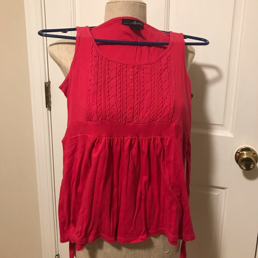 Pink cotton empire waist tank top with tie